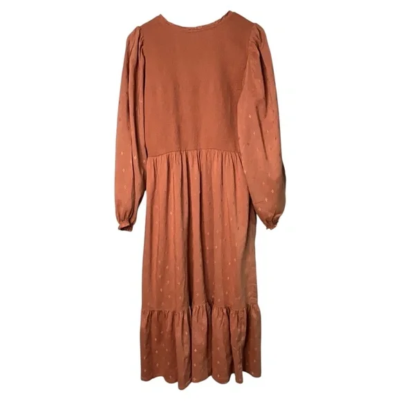 OLD NAVY Cotton Blend Midi Tiered Dress Long Balloon Sleeves Smocked Top Sz L - Picture 4 of 9